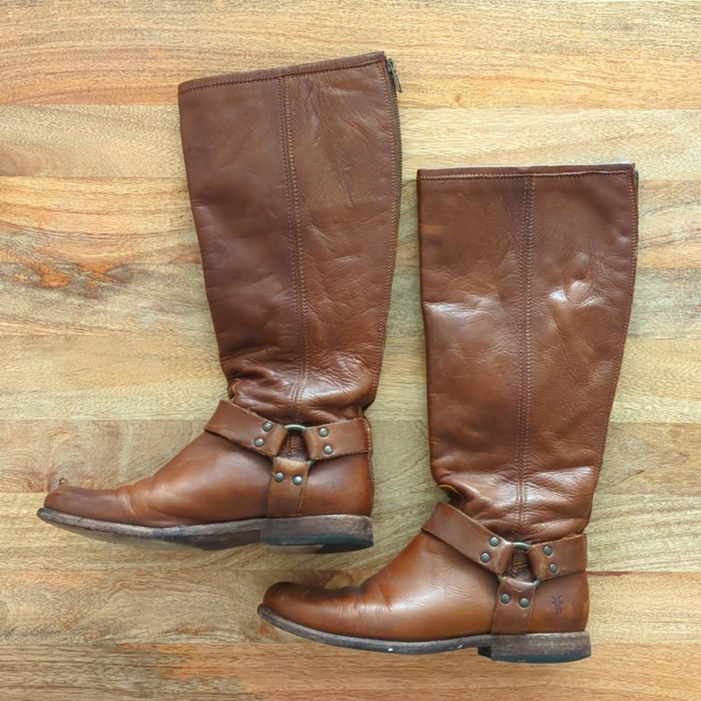 Frye Women's Phillip Harness Tall Leather Boot Cognac/Brown US 8.5